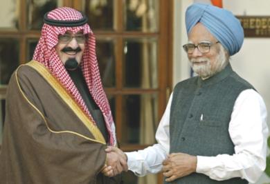 رئيس الوزراء الهندي مانموهان سينغ والعاهل السعودي الملك عبدالله
