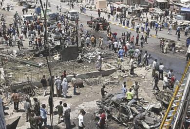 انفجار سيارة مفخخة  في سوق مزدحمة في حي شيعي 