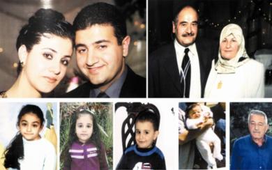صورة للعائلة التي تحمل الجنسية المزدوجة اللبنانية الكندية بعد عرضها للصحفيين أمس في مونتريال بكندا منهم من قتل ومنهم من جرح في جنوب لبنان أمس الأول