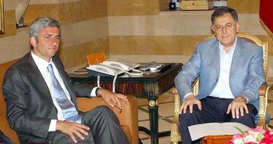 وزير الدفاع الفرنسي هيرفيه موران مع رئيس الوزراء اللبناني فؤاد السنيورة
