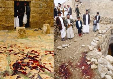 دماء القتلى والمصابين داخل حرم المسجد وخارجه