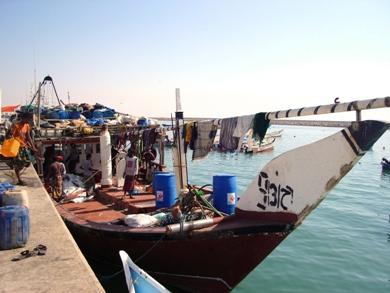 السفينة اليمنية (البركة) بعد رسوها بميناء الشحر