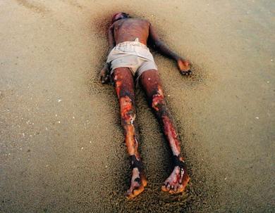 جثة إثيوبي من الغرقى على شاطئ أحور بأبين أمس