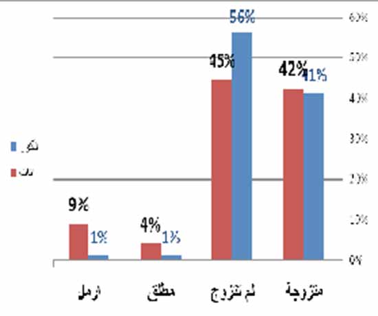 النوع الاجتماعي في عمر (10 سنوات فأكثر) حسب الحالة الزواجية في محافظة عدن في عام 2006