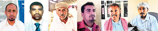 من اليمين : سعيد محمد عبدالله ، محمد صالح القماد، صالح همام، محسن مسعود، محمد علي أحمد، محمد علي مخشم