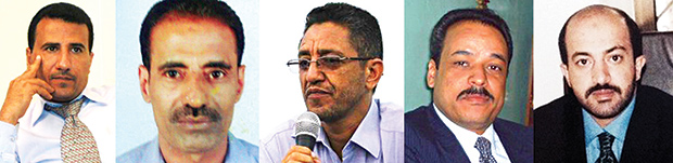 المتحدثون - الأول من اليمين عبدالسلام الأثوري، عبدالرحيم السامعي، محمد حسن الساري، خالد العريقي، نجيب قحطان