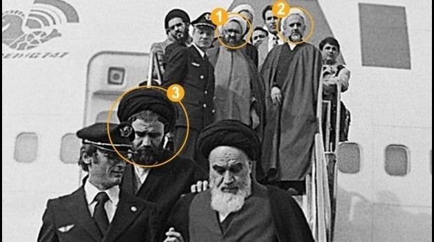 في الصورة مرتضى مطهري حسن لاهوتي أشكوري وأحد خميني (حسب تسلسل الدوائر في الصورة) ممن رافقوا الخميني في عودته إلى طهران