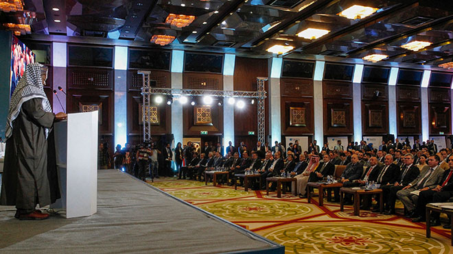 الأمين العام لمنظمة أوبك محمد باركيندو يتحدث خلال منتدى الطاقة العراقي (IEF) في العاصمة بغداد في 14 سبتمبر 2019