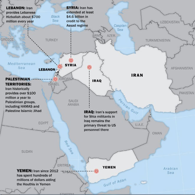 رسم بياني يوضح حجم التدخلات الإيرانية في الشرق الأوسط وزارة الخارجية الأميركية