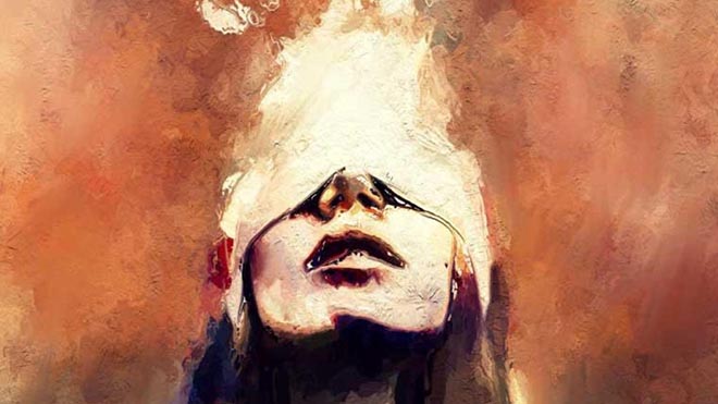 امرأة وقناع لوحة للرسام ديلاور عمر