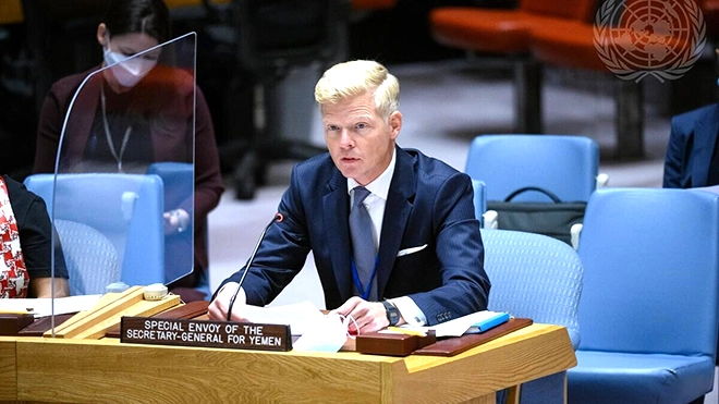 مبعوث الأمم المتحدة إلى اليمن هانس جروندبرج حخال إحاطته في جلسة لمجلس الأمن