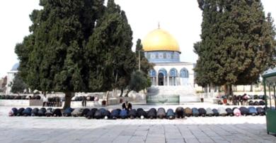 الفلسطينيون يؤدون صلاة الجمعة أمس في باحة المسجد الأقصى في ظل انتشار كثيف للشرطة الإسرائيلية الفلسطينيون يؤدون صلاة الجمعة أمس في باحة المسجد الأقصى في ظل انتشار كثيف للشرطة الإسرائيلية