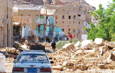 شوارع ومبان مدمرة بشبام شوارع ومبان مدمرة بشبام