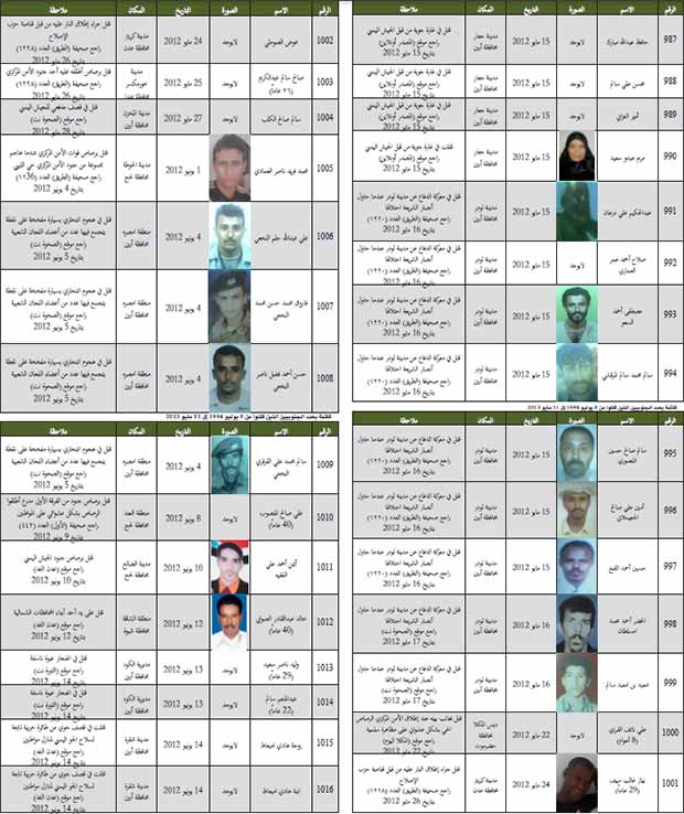 قائمة بعدد الجنوبيين الذين قتلوا من 8 يوليو 1994 إلى 11 مايو 2013