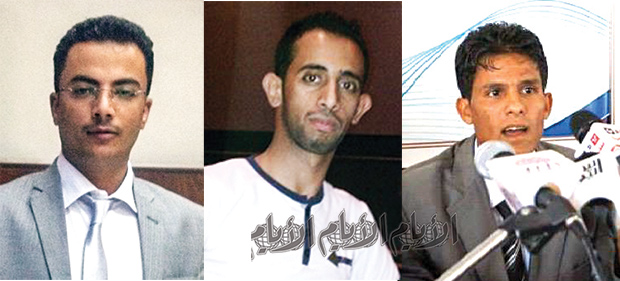 من اليمين : محمود الغابري، وضاح الشامي، نصر الشبيبي من اليمين : محمود الغابري، وضاح الشامي، نصر الشبيبي