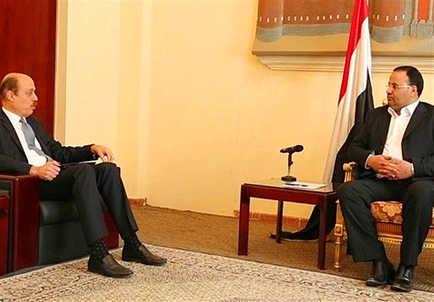 الصماد خلال لقائه أمس نائب المبعوث الخاص للأمين العام للأمم المتحدة معين شريم بصنعاء