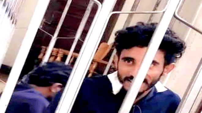 صورة لشاب محمد البلي وهو في سجن صنعاء صورة لشاب محمد البلي وهو في سجن صنعاء