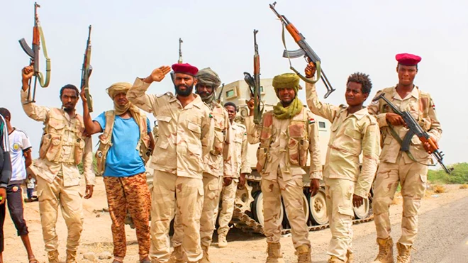 صورة لجنود سودانيين مشاركين ضمن قوات التحالف العربي بحرب اليمن