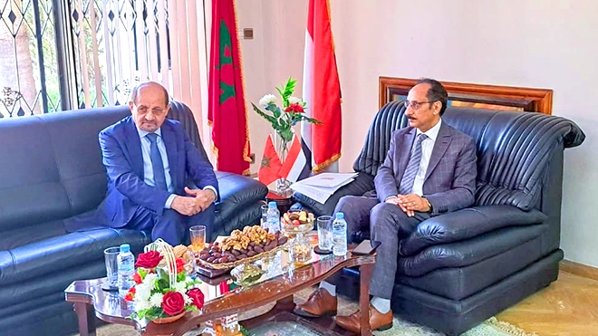 وزير الخارجية وشؤون المغتربين، د. شائع محسن الزنداني نع سفير اليمن لدى المغرب عزالدين الأصبحي وزير الخارجية وشؤون المغتربين، د. شائع محسن الزنداني نع سفير اليمن لدى المغرب عزالدين الأصبحي