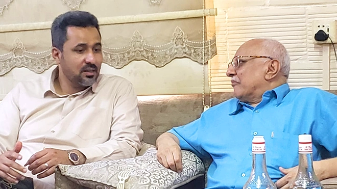 محافظ محافظة لحج مراد الحالمي خلال لقائه برئيس تحرير "الأيام" تمام باشراحيل