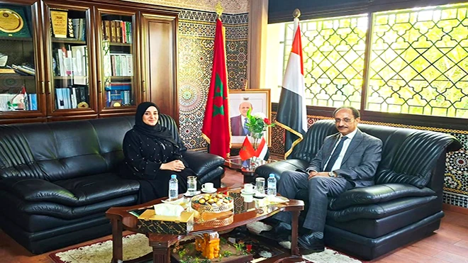  السفير عزالدين الأصبحي يستقبل الأستاذة عبير الحضرمي بالرباط