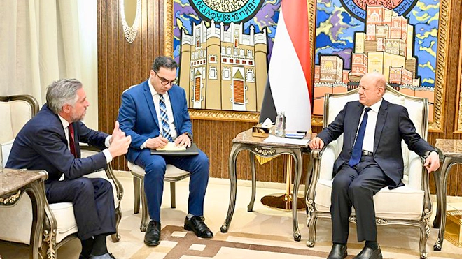 العليمي: دعم اليمن في تأمين السواحل يمثل استثمارًا لأمن أوروبا