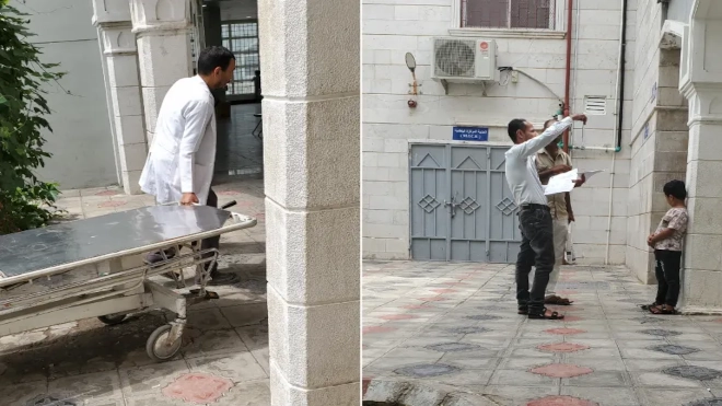 يعمل المستشفى في ظل شح الإمكانات وتدفق المرضى يعمل المستشفى في ظل شح الإمكانات وتدفق المرضى
